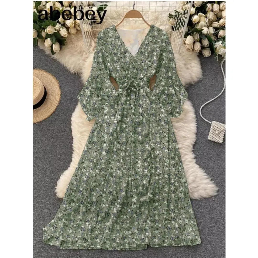 EIRINE FASHION Dress Ferly Floral Fashion Dress Wanita Ala Korean Long Dress Chiffon Lengan Panjang Motif Bunga Hits Kekinian