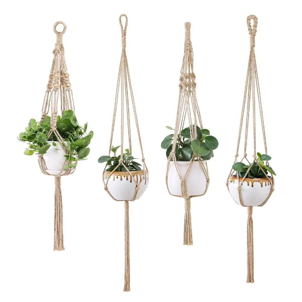 Hanging Basket, 3/4 Counts/set Woven Handmade Flower Basket, Room Decor Wall Hanging Plant Hanging Pots, Wall Decoration, Patio Garden Hanging Planter, Hanging Basket Can Do Indoor Bonsai Balcony Knot Hanging Rope