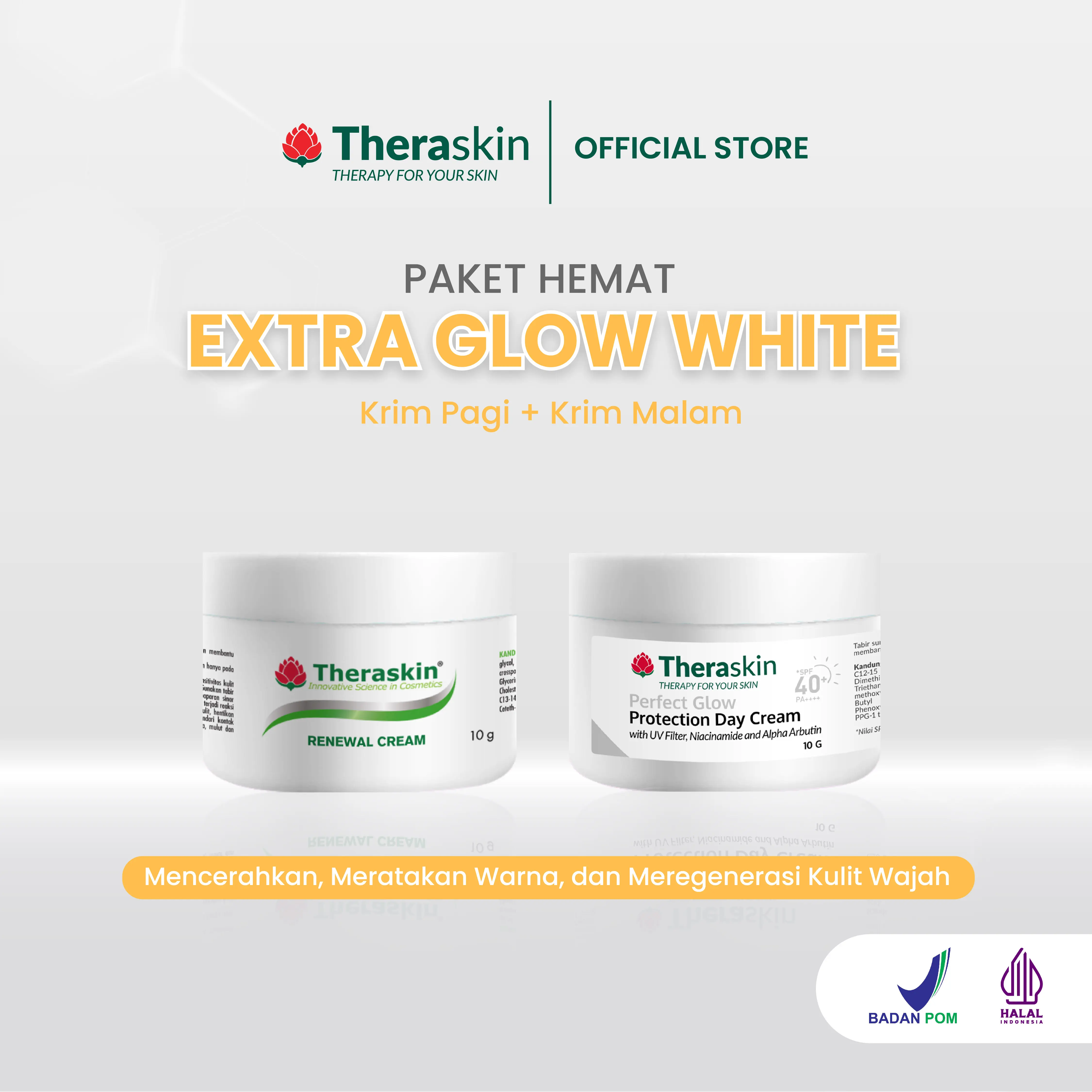 Paket Hemat BPOM Extra Glow White - Untuk Mencerahkan, Memudarkan Flek Hitam dan Menyamarkan Pori-pori pada wajah
