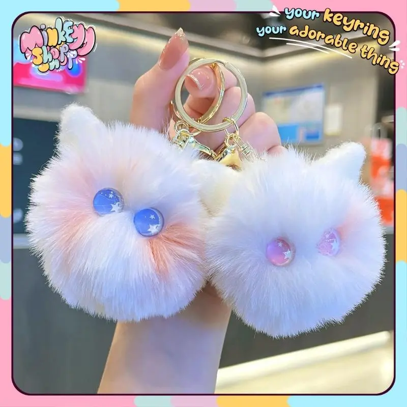 Móc khóa Đầu Mèo Gấu Bông Cute với lông mềm mượt móc chìa khóa hàn quốc dễ thương hottrend phụ kiện túi xách -minkey