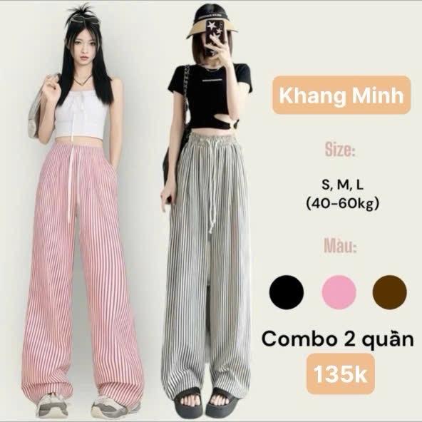Quần kẻ sọc nữ chất ĐŨI XỐP -  dáng suông ống rộng dễ mặc Women Pants quần  ống  suông quần  caro  đỏ  noel quần  kẻ  sọc  ống  rộng quần  hồng  ống  rộng