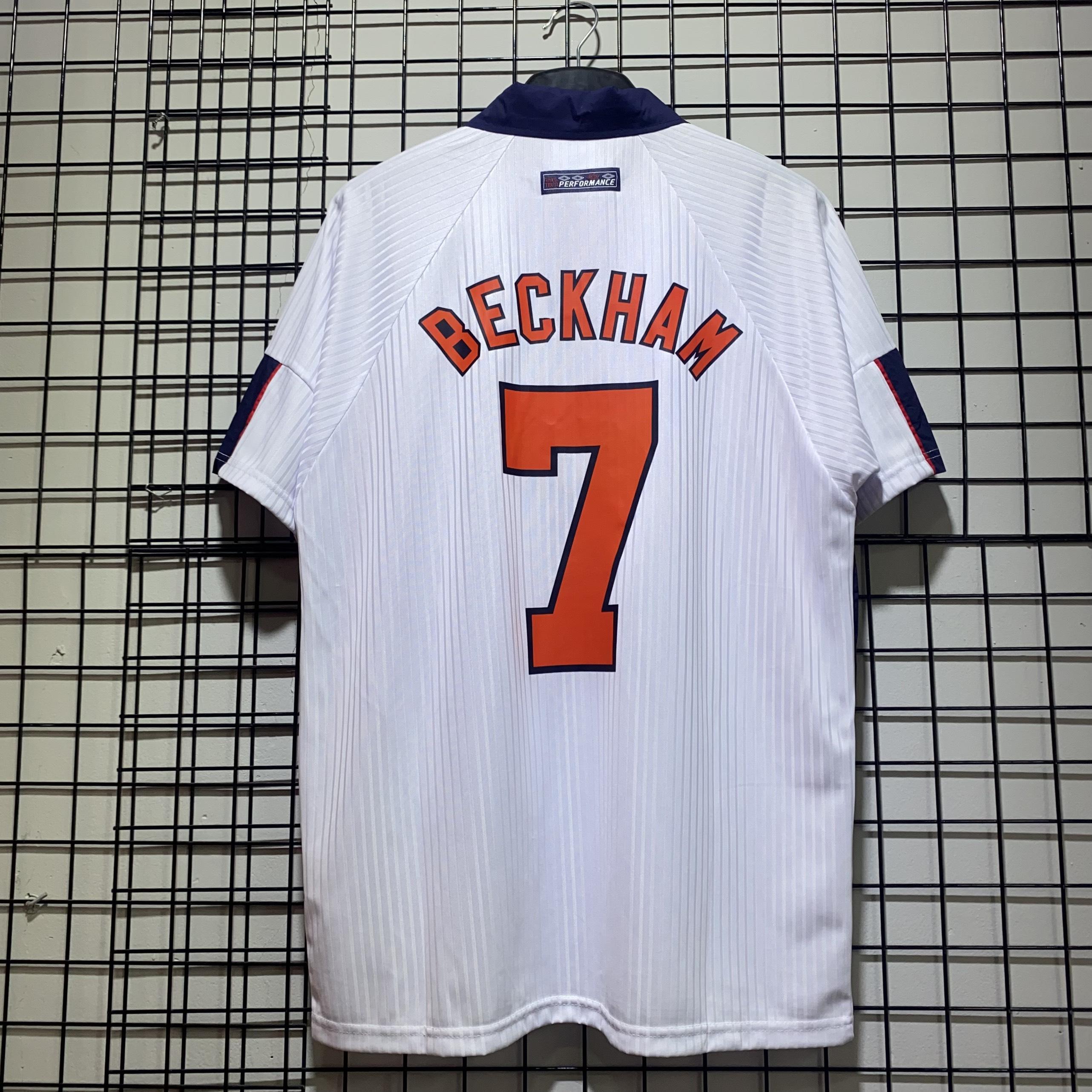 Áo bóng đá retro Anh 1998 In Beckham-7 vải Cotton Polyester nguyên tem