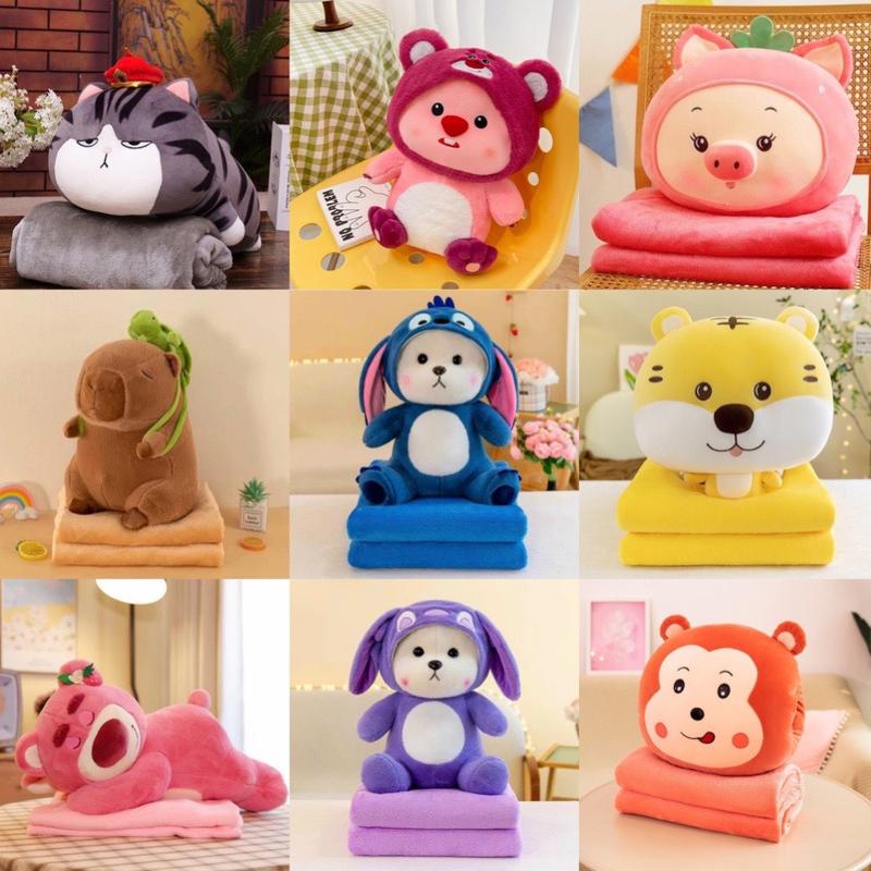 Nhà Cam 100 mẫu Bộ chăn gối văn phòng, gấu bông kèm mền 2 trong 1 (gối, chăn), 3 trong 1 (gối, chăn, ủ tay) siêu tiện lợi gấu  bông