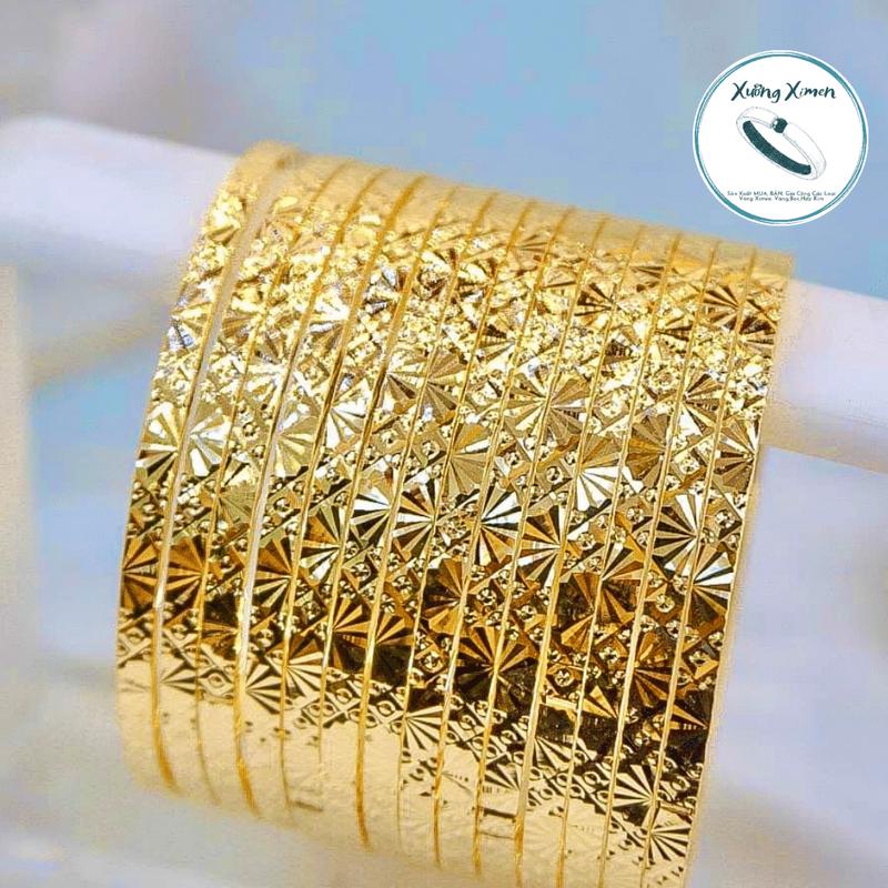 Bộ 7, Bộ 9 Chiếc Vòng Ximen Đồng Vàng Mẫu Cánh Quạt Hình Thoi 18k bảng 3.5L Màu 610 Sài Gòn. Có Khóa Lưỡi gà Mang Hàng Ngày Không Phai Trắng