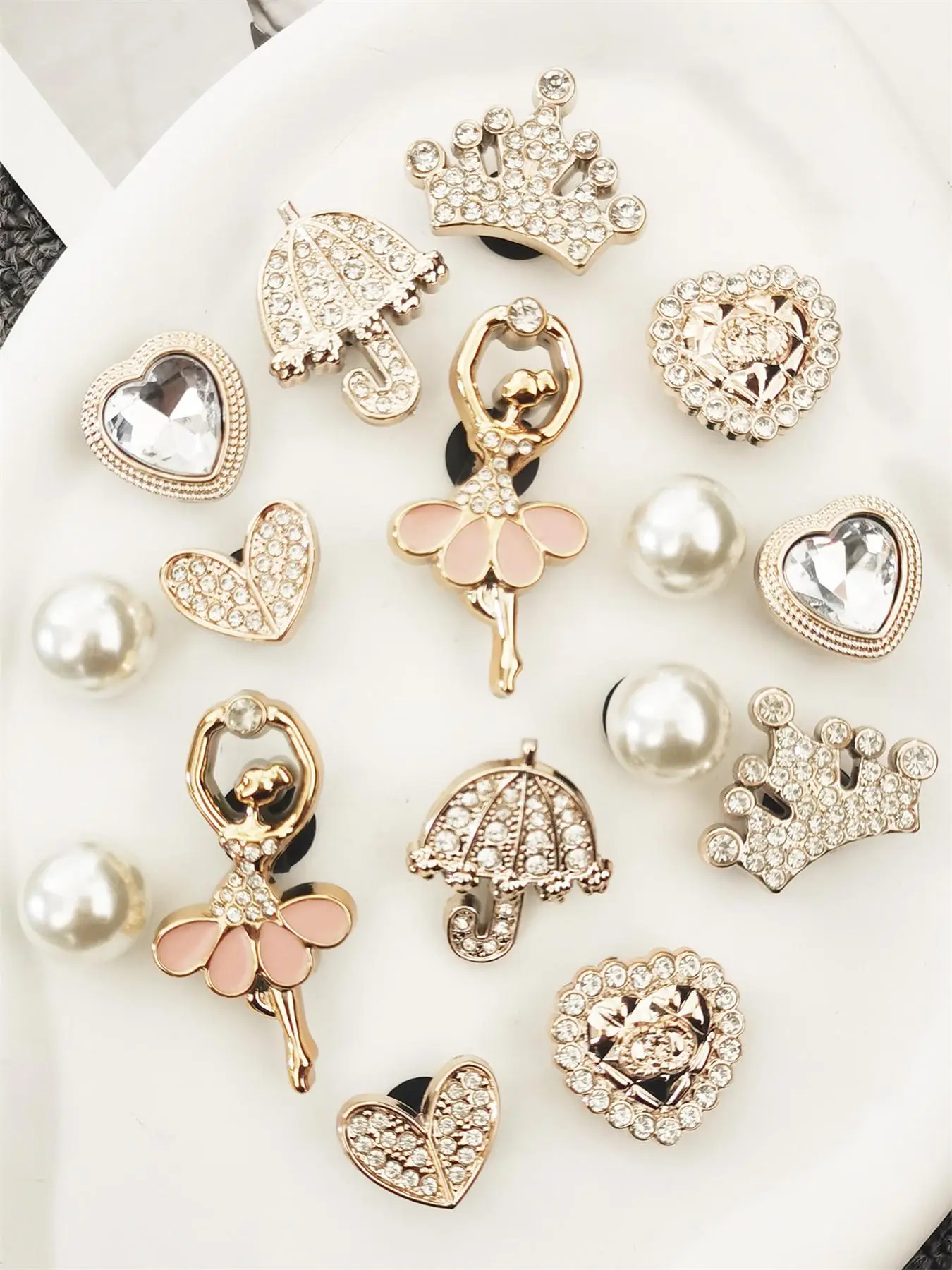 Faux Pearl & Rhinestone Decorated Shoe Charms Set, Elegant Heart & Crown & Ballet Girl Design Shoe Decoration Charms, Fashionable Shoes Decoration for Women & Girls