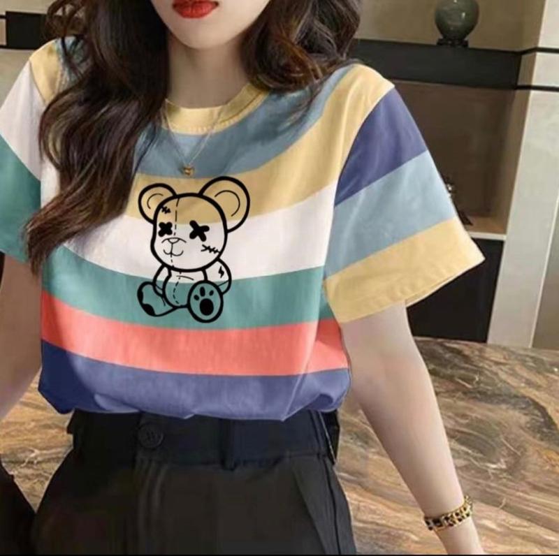 Product Introduction of Áo phông ngắn tay Kẻ sọc Gấu và Số 76 T34-T51 Top Nữ Nữ Women Cổ Tròn Cổ Tròn 2
