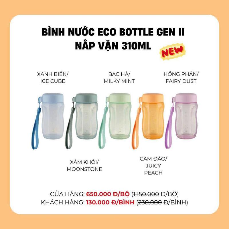 Bình nước siêu kín eco 310ml nắp vặn ( có dây  đeo ) màu 2024 - Tupperware chính hãng
