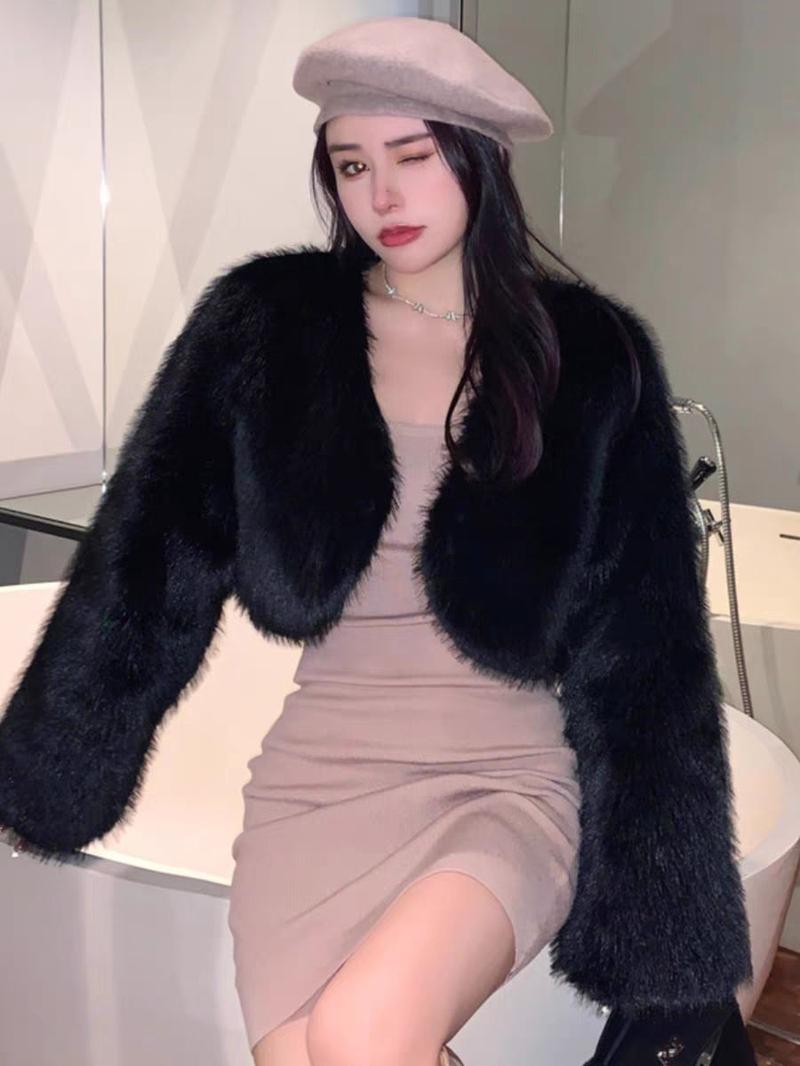 Product Introduction of Autumn and Winter New Imitation Fox Fur Young Furry Coat Fur Short Women's All-Match Top Thickened Winter Womenswear Jackets Comfort Outerwear Longsleeve Basic Minimalist 4