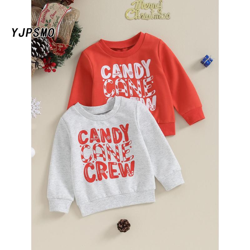 Baby Christmas Sweatshirts Long Sleeve Candy Cane Print Pullover Tops 2