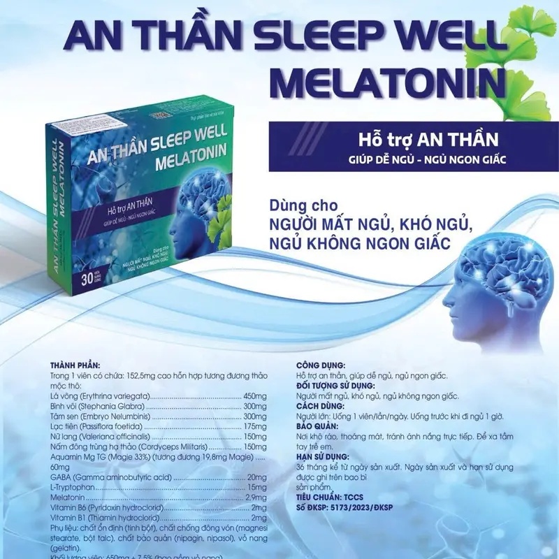 [CHÍNH HÃNG] AN THẦN SLEEP MELATONIN hỗ trợ an thần, giúp dễ ngủ, ngủ ngon giấc (hộp 30 viên) 1