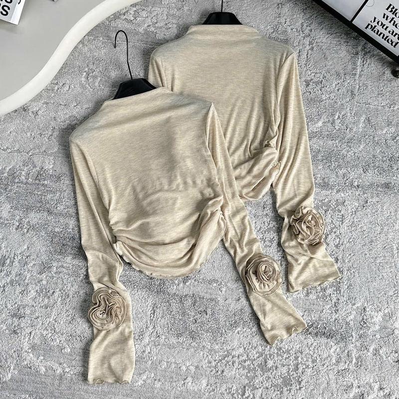  Dung Anh - áo thun giấy cổ cao 3p hàng đẹp 2 màu đen be hoa tay 