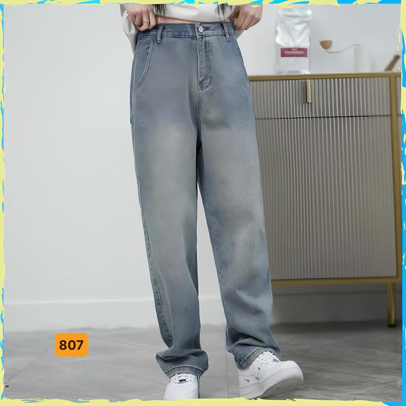 Product Introduction of Quần baggy jeans ống rộng cho nam trơn màu xám wash đen chất bò dãn Q824 form baggy jeans  Menswear Pants Có Túi 8