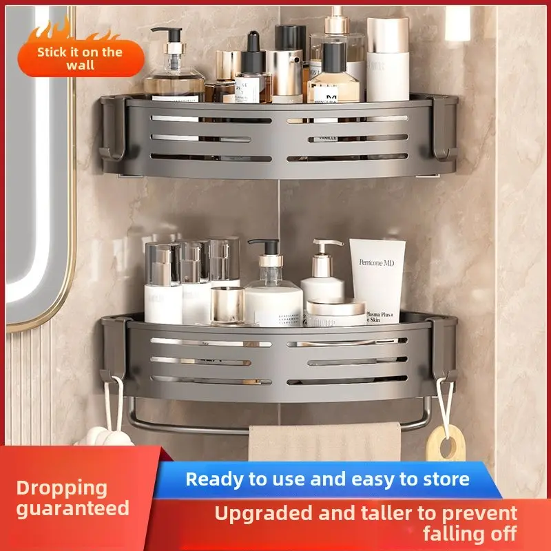 Kệ Phòng Tắm, Thiết Kế Góc, Treo Tường, Giá Để Đồ Có Thể Gập Lại Thích Hợp Cho Nhà Vệ Sinh Và Phòng Tắm, Không Cần Khoan, Giải Pháp Tiết Kiệm Không Gian 3