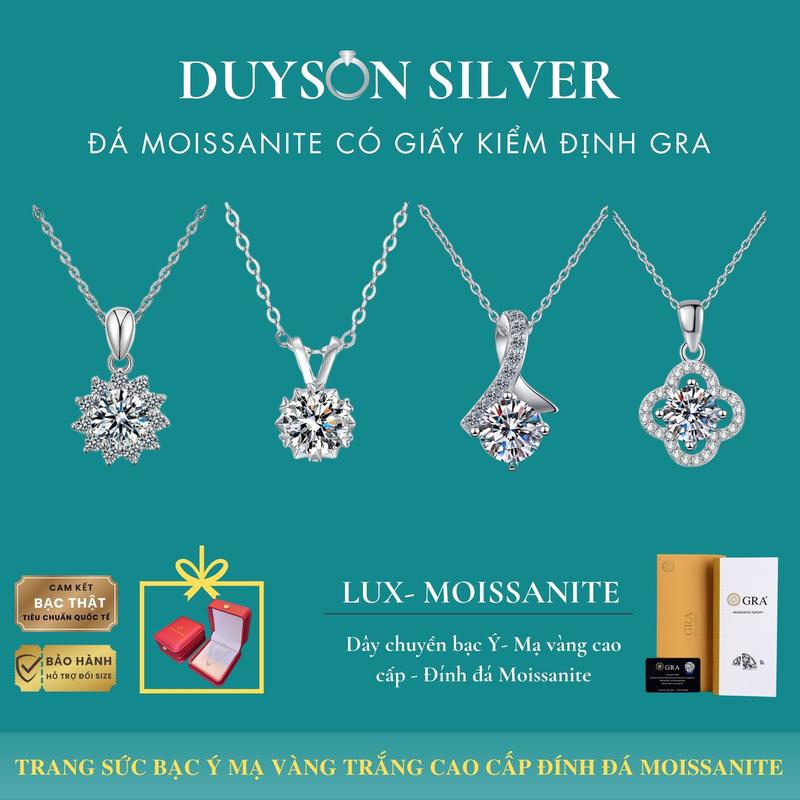 Dây chuyền bạc 925 Ý đính đá Moissanite 6,5 ly kiểm đinh GRA Duyson Silver vòng cổ bạc nữ mạ vàng cao cấp sang trọng lấp lánh MOI-DC1