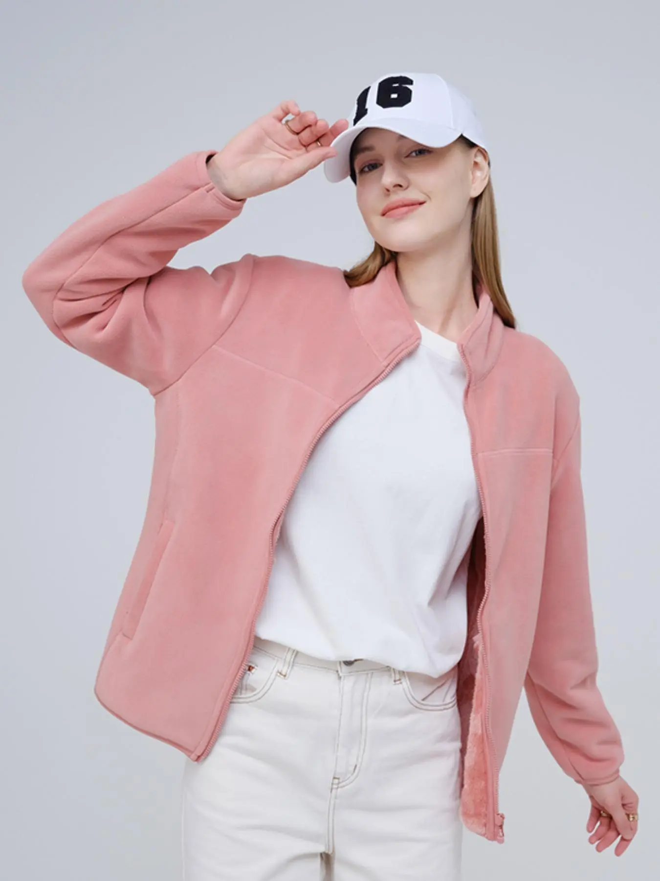 Women's Solid Zip Up Funnel Neck Polar Fleece Sports Coat, Casual Long Sleeve Pocket Sports Outerwear for Fall & Winter, Women's Sportswear for Outdoor Activities