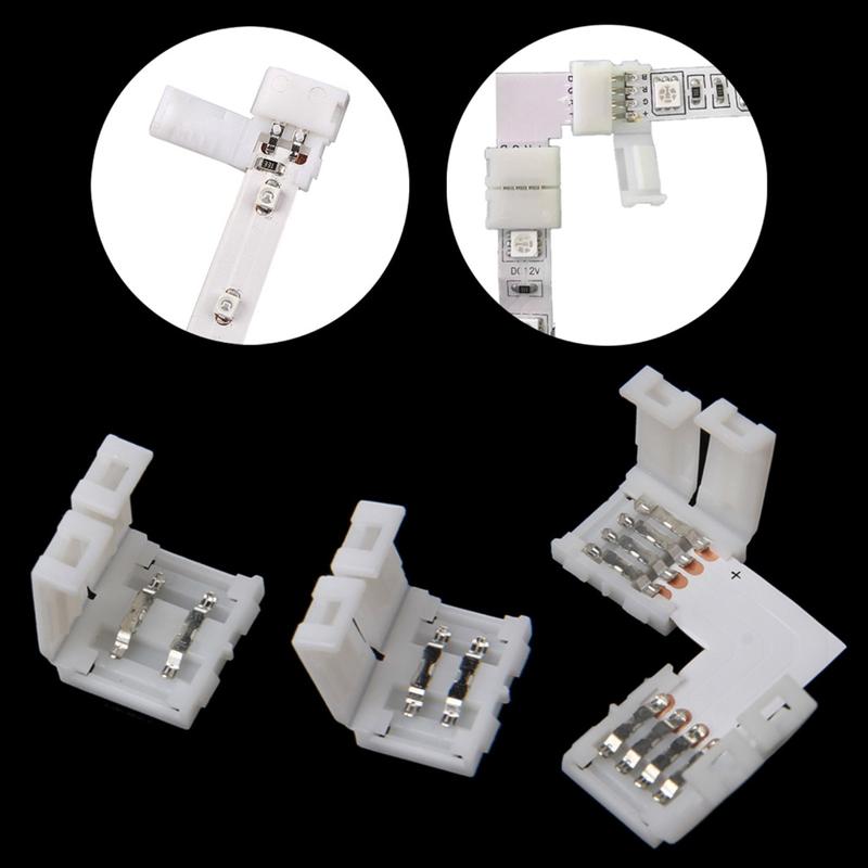 4 Pin LED Connector L Shape Corner Quick Splitter Right Angle 10mm 5050 RGB LED 8