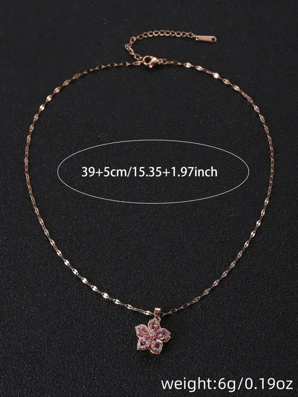 Elegant Rhinestone Decorated Rotating Flower Design Pendant Necklace,  Gorgeous Casual Matching Necklace Jewelry, Classic Fashion Accessories for Daily Wear 1