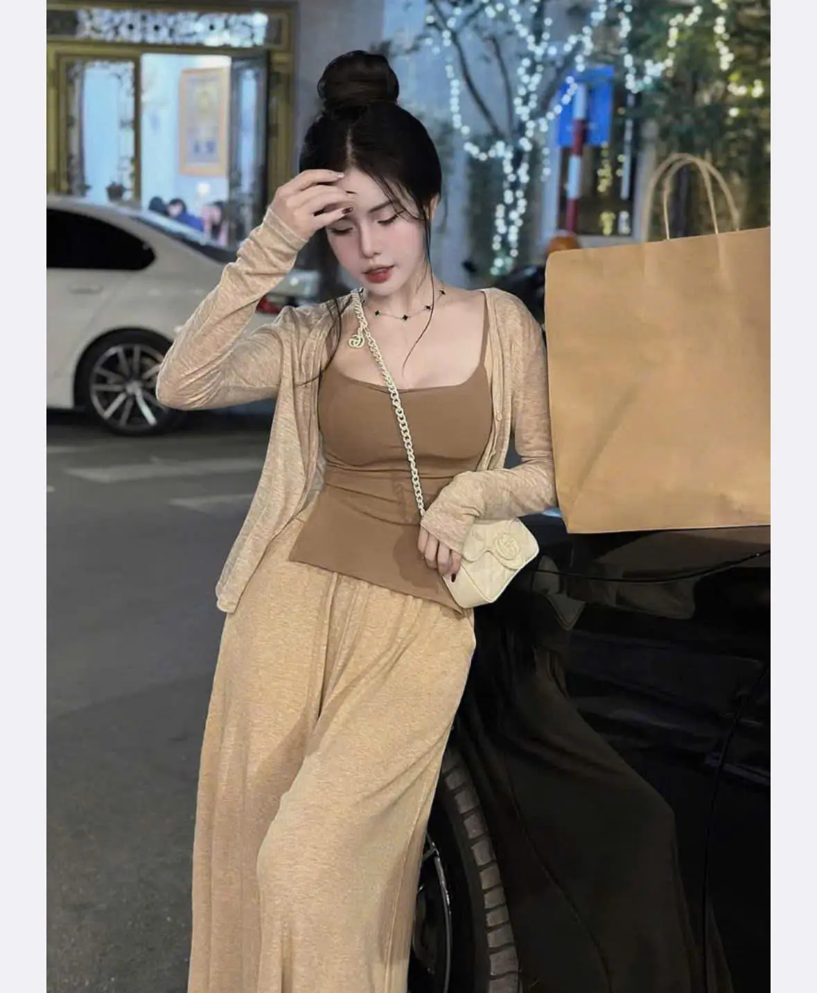 Bộ đồ 3in1  áo 2 dây mix chân váy dáng dài chất cotton ôm form dáng -Q6
