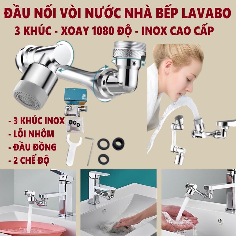  Đầu Nối Vòi Nước Thông Minh 2 chế độ nước xoay 1080 độ  lắp bồn rửa mặt  chất liệu INOX cao cấp 