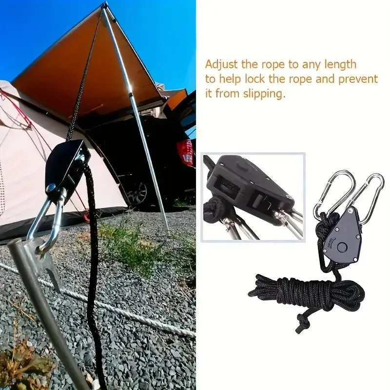 Camping Wind Rope Pulley Tie Downs with Carabiners, 4 Counts Durable Nylon Rope, Ideal for Securing Tents, Canopies & Tarps 2
