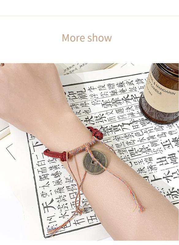 Product Introduction of New Chinese Style Mountain Ghost Spend Woven Hand Strap Women's Hollow Copper Coin Tibetan Style Hand-Woven Bracelet Non-Mainstream Style National Fashion Decoration 5
