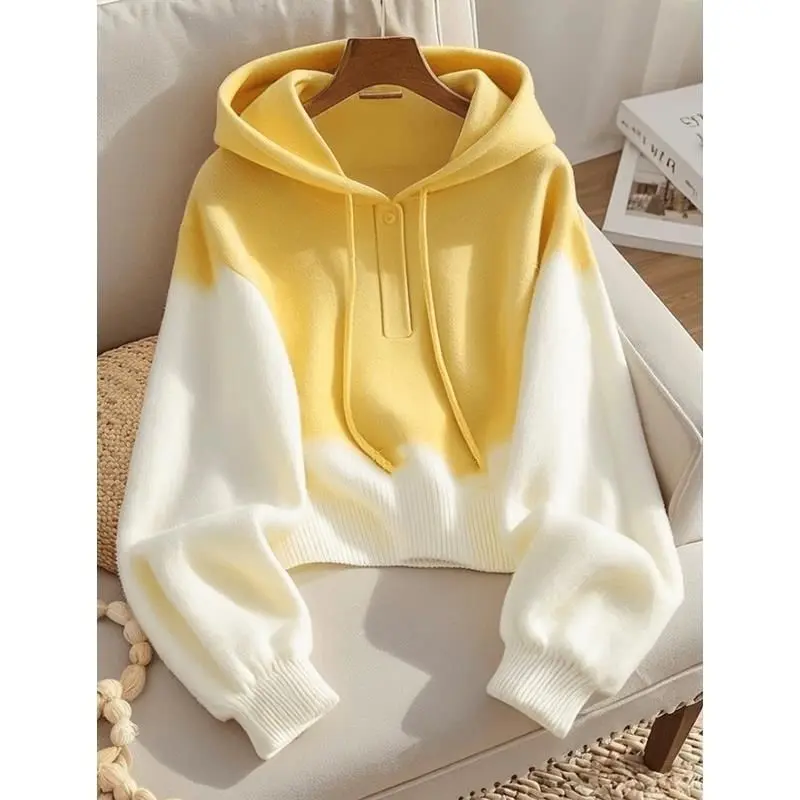 Áo Hoodie, Hàng Mới Về 2024, Khâu Màu Vàng, Có Mũ Trùm Đầu, Phong Cách Rộng Rãi Và Lười Biếng, Áo Len Cao Cấp Lót Lông Cừu, Dày Và Ấm Áp, Áo Khoác