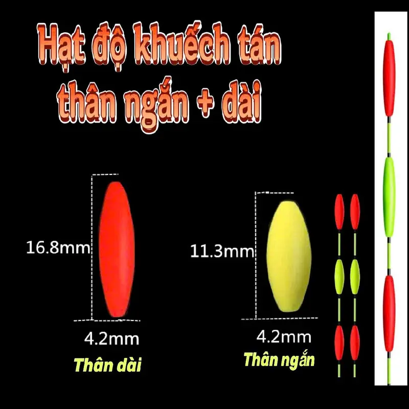 Hạt độ tăm phao bé thành phao tăm to dễ nhìn : Chất liệu Xốp sơn phản quang.  Màu sắc: Vàng, đỏ Phân loại: 4 loại hạt độ tăm  -  Đi Câu Câu Cá Bắt Cá Fishing 3