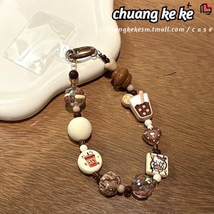 Tali Telefon Bubble Tea & Kucing KT  | Lanyard Manik Viral, Aksesori Kamera CCD, Anti-Hilang, Hadiah Couple Kawaii | Charms keychain  f1  e  money beaded  keychain