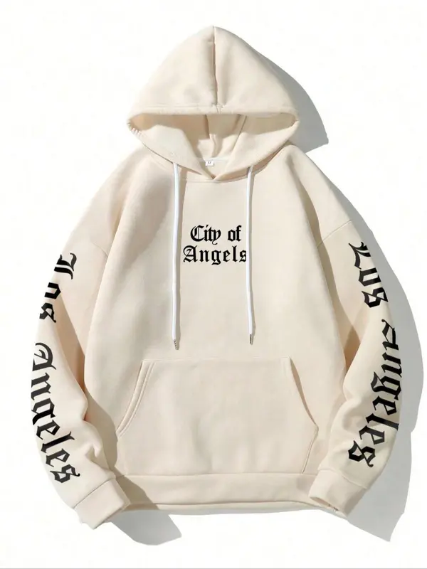Unisex Men's Personalized Essentials Hoodie, Letter Print Pocket Drawstring Hoodie, Loose Casual Long Sleeve Hooded Sweatshirt, Men's Stylish Pullover Top 2