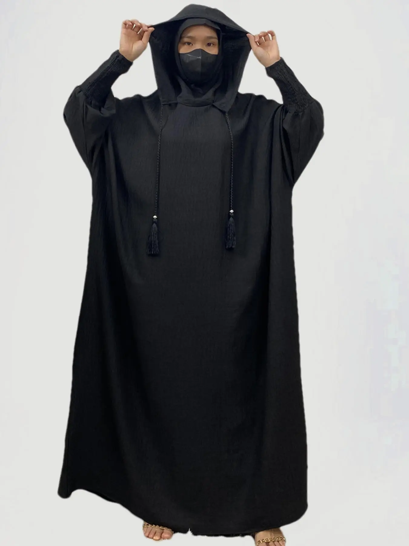 Women's Solid Hooded Dress, Casual Modest Long Sleeve Dress for Fall & Winter, Women's Islamic Clothing for Muslim Daily Wear