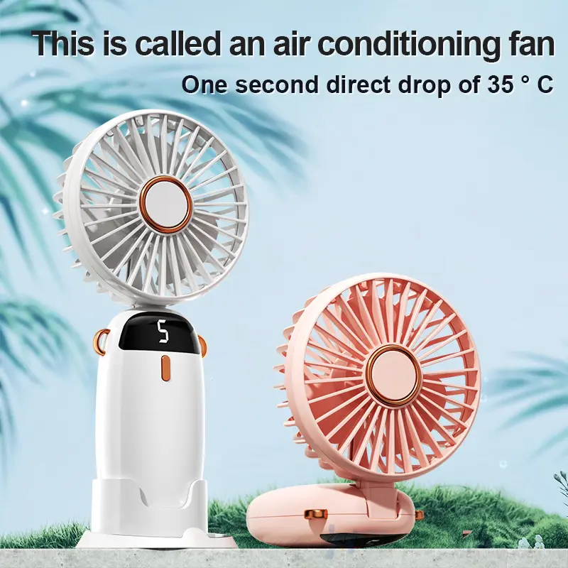 NEW F58 Portable mini Fan Usb Rechargeable Handheld Fan Smart Led Digital Display 5 Speed Adjustable Fan