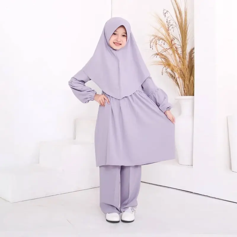 Baju stelan  Harian  Casual Cewek anak Fashion MUSLIM FREE HIJAB Usia 8-12 Tahun pakaian Lebaran anak perempuan Stelan anak wanita terbaru Panjang Gamis Setelan Syari Remaja Tanggung Dress Shakila Crinkle Dewasa Airflow Atasan Celana 4