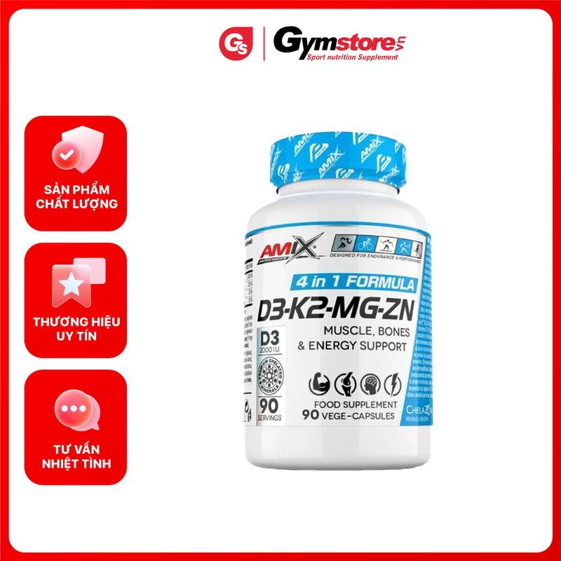 Viên uống Amix D3-K2-MG-ZN 90 Veg Capsules bổ sung D3 K2 Kẽm Magie | Made in UK