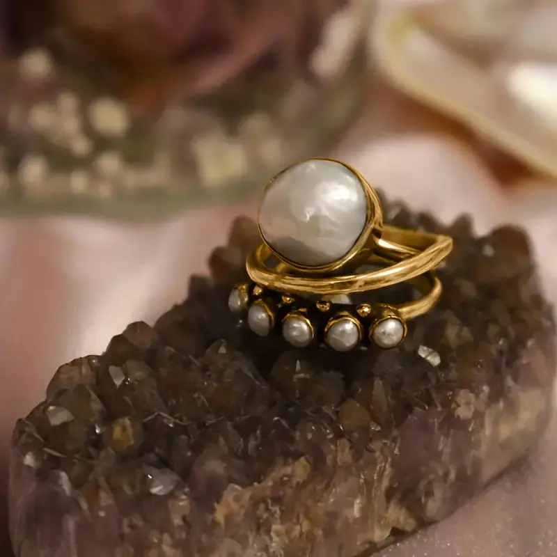[Pearl Ring for Daily Party Wear] Fashion Bohemian Style Pearl Ring Ladies Daily Casual Party Holiday Band Ring Anniversary Commemorative Ring Gift 7