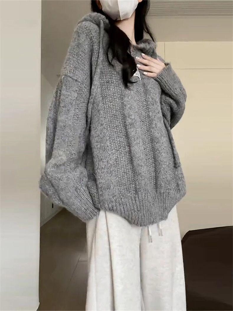 Product Introduction of Áo len nỉ có mũ trùm đầu, phong cách Thường Ngày dáng rộng, dành cho phụ nữ, thích hợp cho mùa thu và mùa đông, có thể mặc ngoài trời, dày dặn, áo dệt kim Hàn Quốc, được đề xuất bởi các ngôi sao Top Women 13