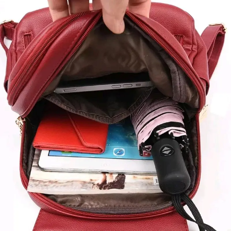 Tas Ransel wanita kuliah cewe populer terbaru Korea Luxury elegan Backpack Stylish Fashion Retro Sekolah Kampus Kulit PU 7