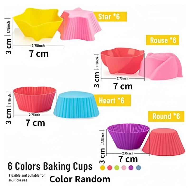 Random Color Silicone Muffin Cup, 24pcs/set Non-stick Reusable Cupcake Liner, Baking Mold for Home Kitchen Baking House 1