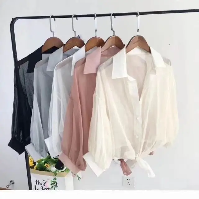 Sét áo sơ mi voan tay lủng kèm áo 2 dây trắng sang chảnh 3