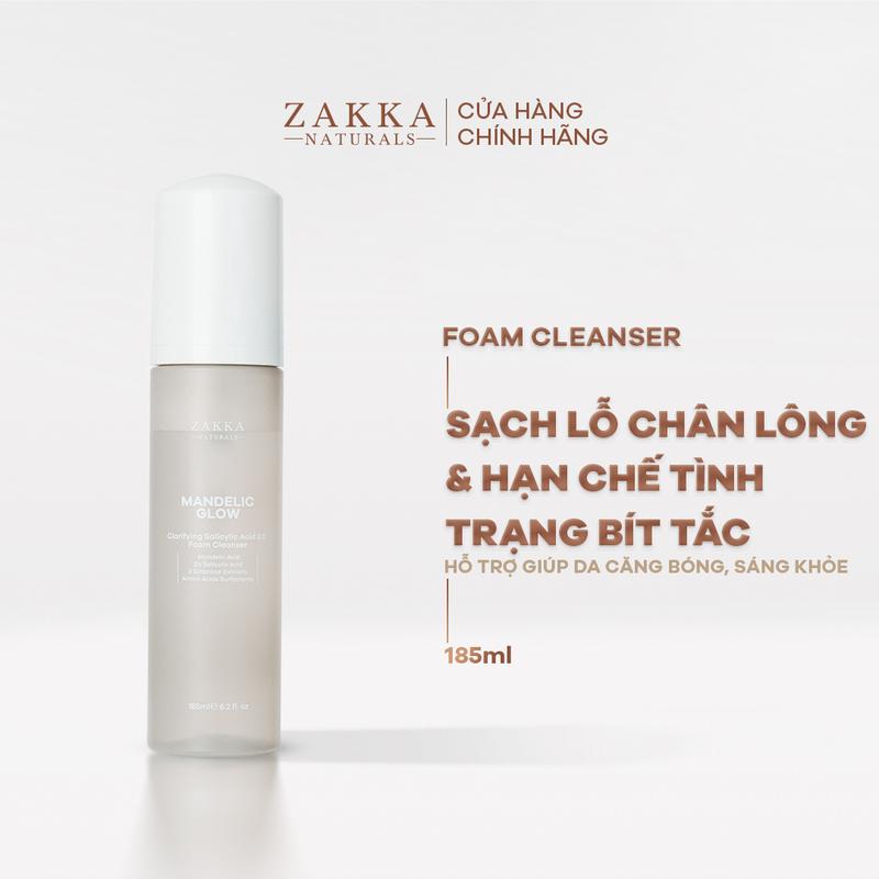 DEAL LIVE Sữa Rửa Mặt Tạo Bọt Zakka Naturals BHA AHA Mandelic Glow Foam Cleanser 185ml