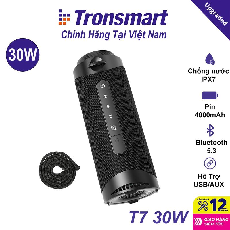 Loa Bluetooth Tronsmart T7, Loa Công suất 30W , Có Củ Loa Bass Riêng Nghe Nhạc Bass Khỏe Chất âm trong, Có App Riêng Chỉnh Âm Thanh , SoundPulse, Hỗ Trợ TWS, Thẻ TF Micro, Kháng nước IPX7 - Bảo hành chính hãng 12 tháng