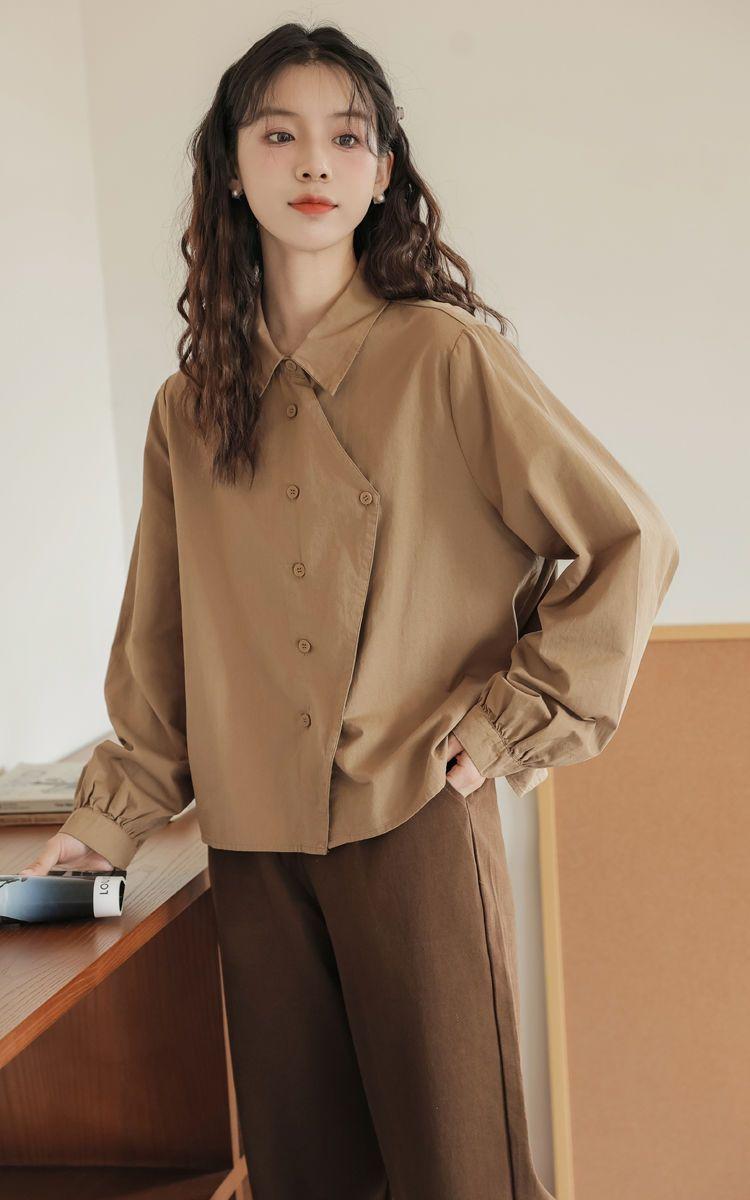Product Introduction of Áo Sơ Mi Dài Tay Phong Cách Preppy Phong Cách Nhật Bản, Áo Sơ Mi Rộng Thường Ngày Bên Trong, Áo Bất Đối Xứng Hàng Mới Về Cho Mùa Xuân, Mùa Thu Và Mùa Đông Năm 2025 7