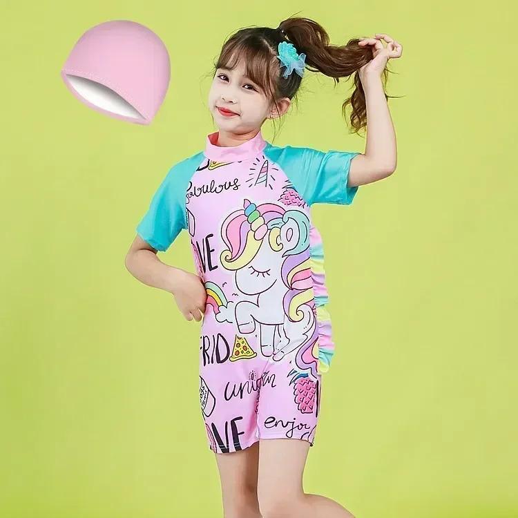 Product Introduction of Conservative Swimsuit 2024 One-piece Girl's Short-sleeved Shorts Swimsuit Cartoon Cute Children's Swimsuit Baby Girl 17