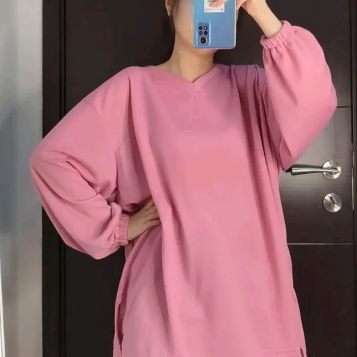 FL / Lengan Panjang Karet Atasan Vneck Center Ld 130-140 cm / Atasan Vneck Center Lengan Panjang Karet Vneck Center Hijab Friendly Wanita Polos 8