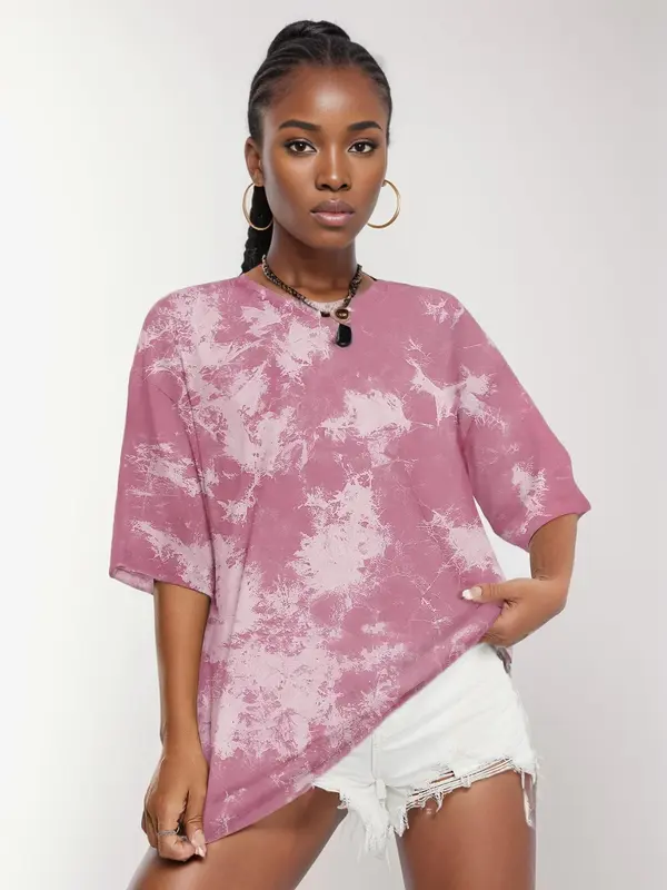 Women's Tie Dye Print Drop Shoulder Sports Tee, Sporty Round Neck Half Sleeve T-Shirt, Ladies Sportswear for Indoor Outdoor Wear 4