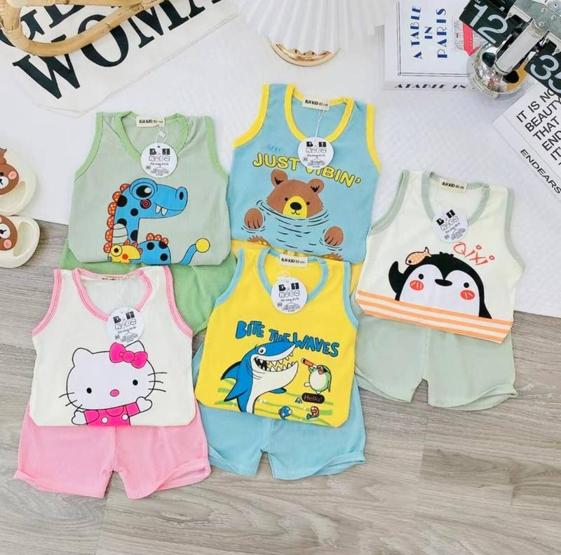 Product Introduction of [5 bộ ba lỗ]. Đồ bộ cho bé trai bé gái thun tăm sát nách in hình động vật cho bé từ 5-16kg 3