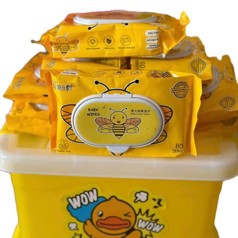 (Khăn nhỏ) Combo 10 bịch khăn ướt vịt vàng ong vàng kèm xô nhựa tiện lợi kícḣ thước 16.5x10.5cm Khăn Cho Bé - Kem khanu otchobe Voi giấy khăn ướt bich khanuot