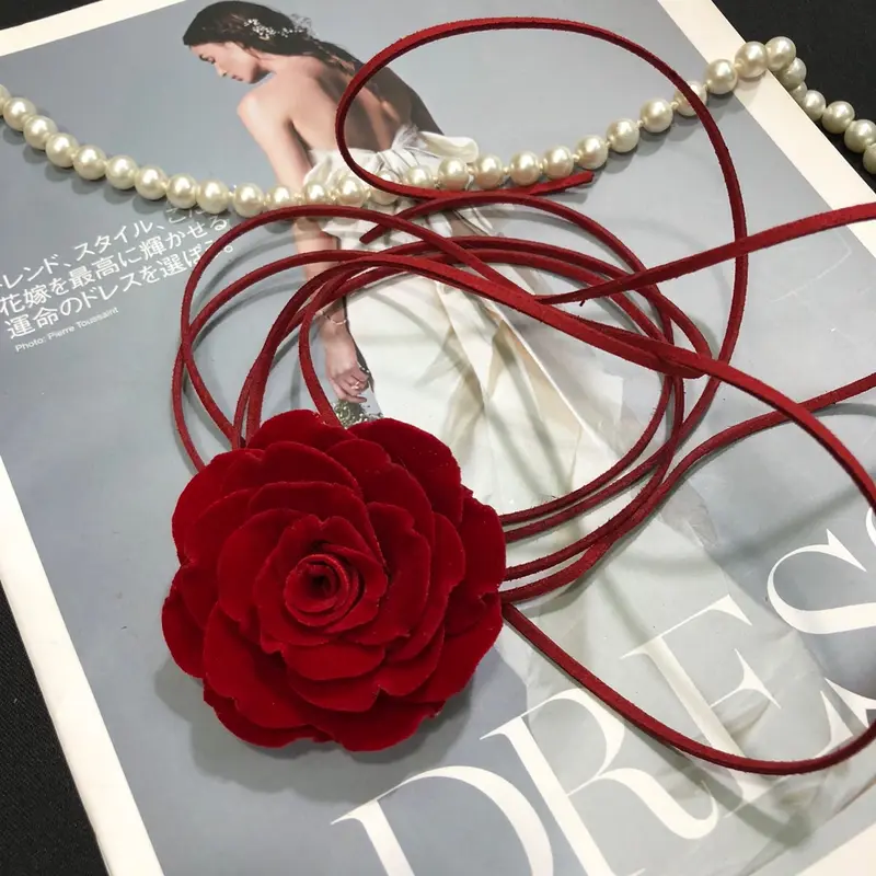 Choker hoa hồng nhung- vải nhung đẹp sang trọng 0
