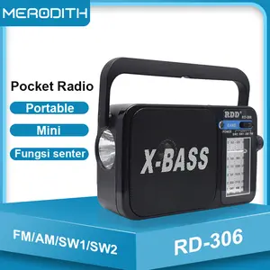 (COD) 100% Ori Radio RD-306 Speaker FM/AM/SW1/SW2 Portable 4 Band Pocket Radio mini dengan senter antena
