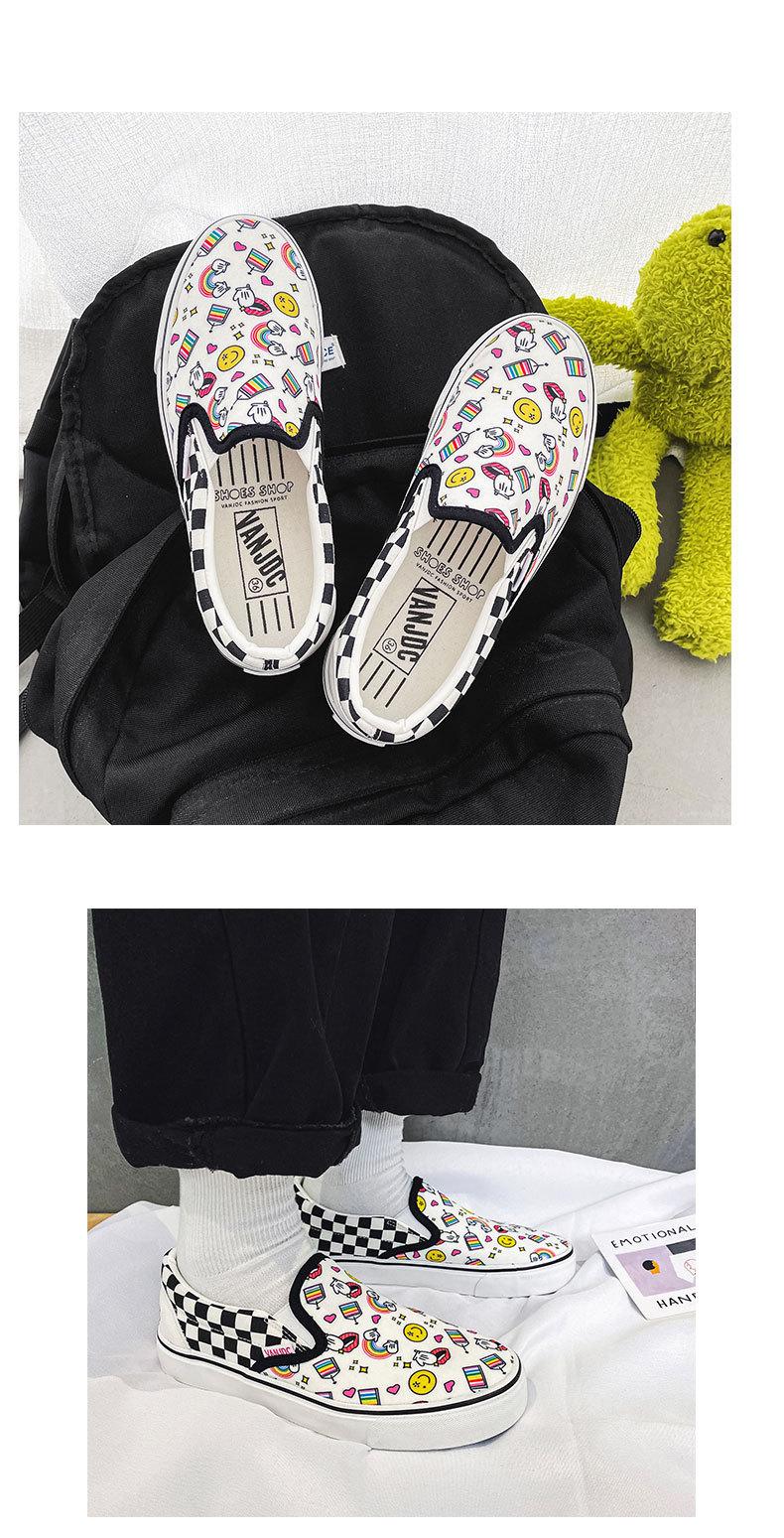 Product Introduction of 2024 Autumn New Breathable Slip-on Lofter Canvas Shoes Women's Plaid Cartoon Mario Pattern Plaid Sneakers 16