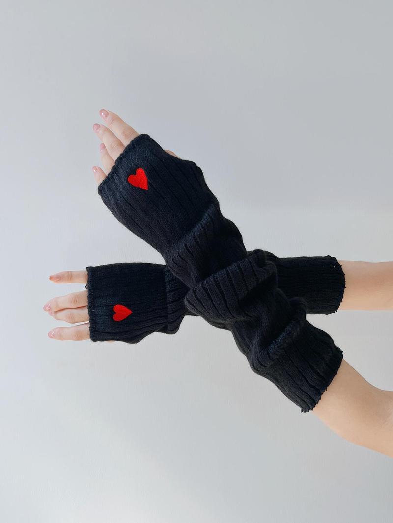 Product Introduction of Women's Cute Heart Embroidery Gloves, Fashionable Casual Trendy Y2K Knitting Arm Warmers, Gift for Sister, Fashionable Accessories for Daily Wear Christmas Gift, Christmas Gifts for Girlfriend, Valentine's Day, Gift 4